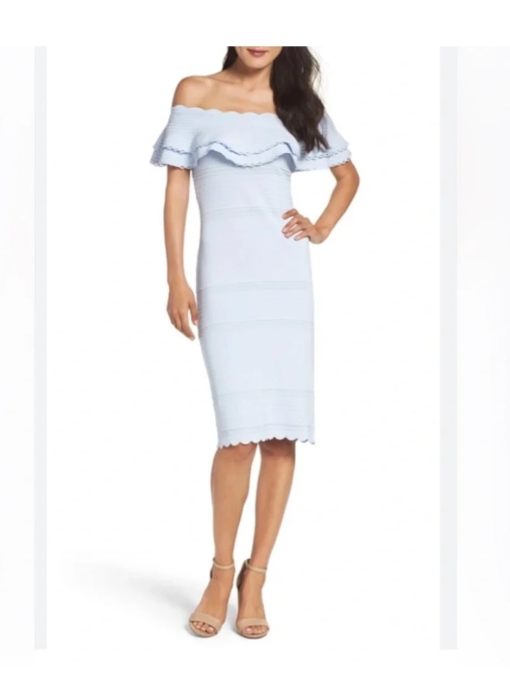 Eliza J off the shoulder Ruffle Midi Dress in light blue